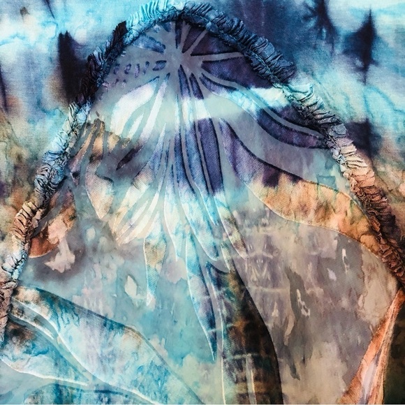 Mezon Woman’s Tie Dyed Burnout Silky Back 3/4 Sleeves Top Size S - Picture 7 of 15